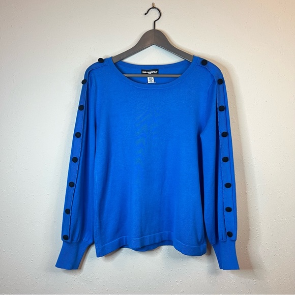 Karl Lagerfeld True Blue Buttons Long Sleeve Women’s Sweater Size Medium NWT - Picture 1 of 9